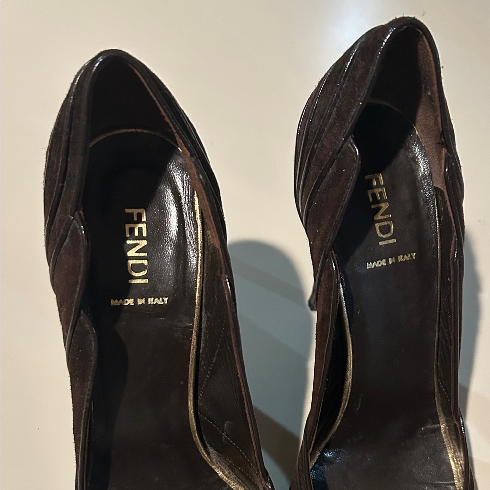 Fendi Brown Suede Peep-Toe Heels - Picture 3 of 11